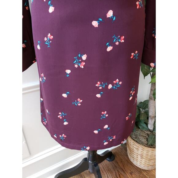 Old Navy Fit & Flare Dress Women's Medium Purple Floral Crew Neck Long Sleeve - Picture 11 of 13